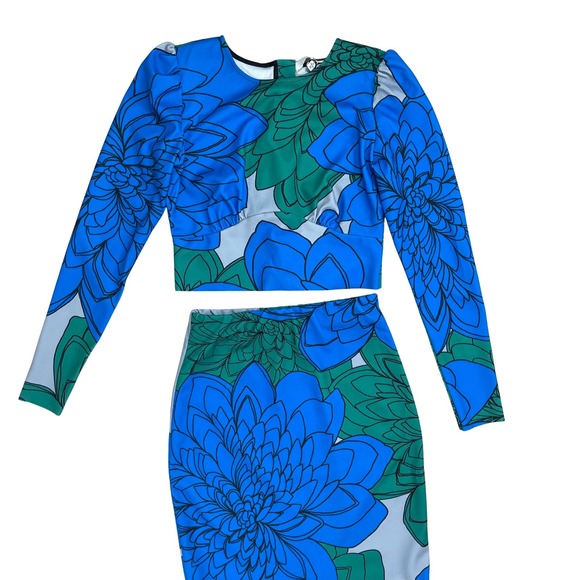 Tracy Reese Floral 2 Piece Set Womens XS Crop Top Mermaid Skirt Artsy Maximalist - Picture 2 of 16